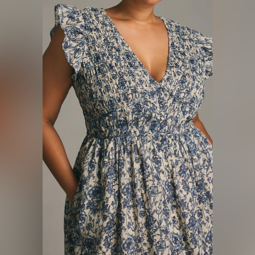 Anthropologie Blue and White Floral Midi Dress - Picture 3 of 8